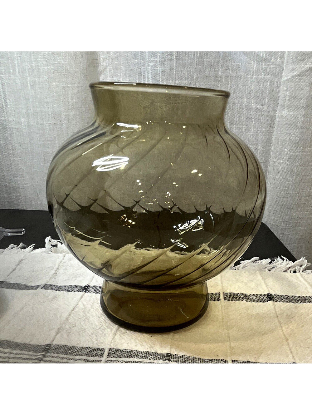 European Art Glass Vase Smoked Brown Swirl Pattern Impressed 3188 Mark